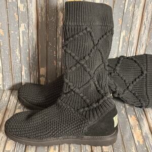 UGG Australia Womens 5879 Classic Argyle Knit Sweater Tall Black Sock Boots Sz 9